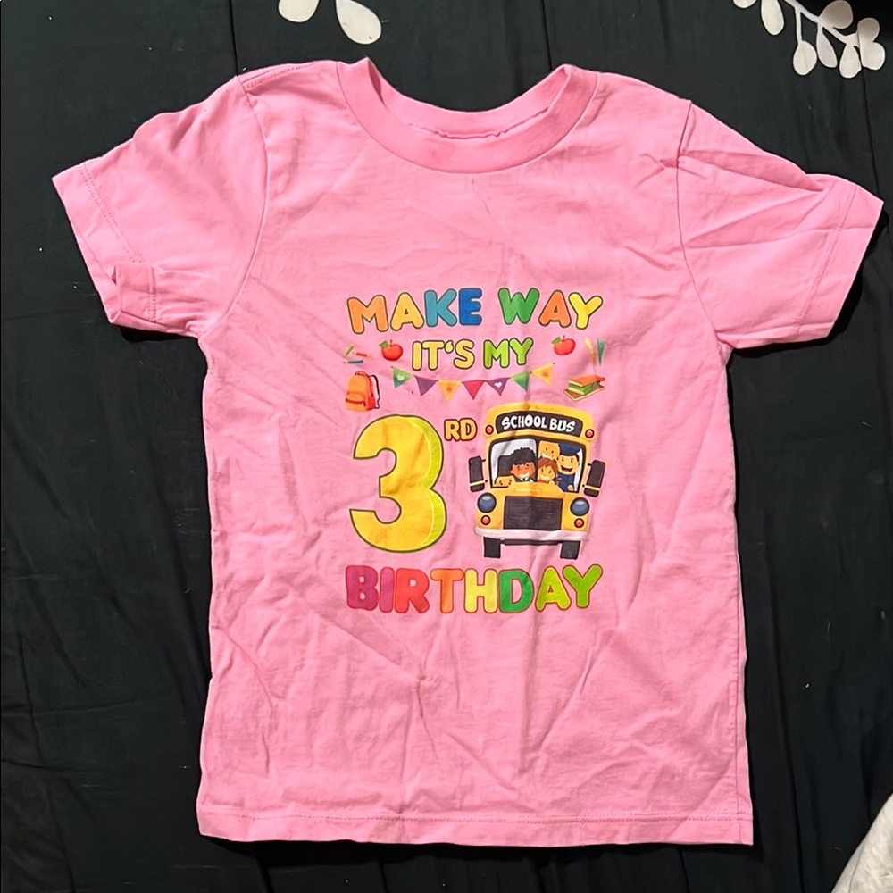 School Bus Pink 3rd Birthday T-Shirt size 4t